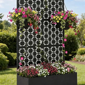 71'' Metal Raised Planter Box With Trellis